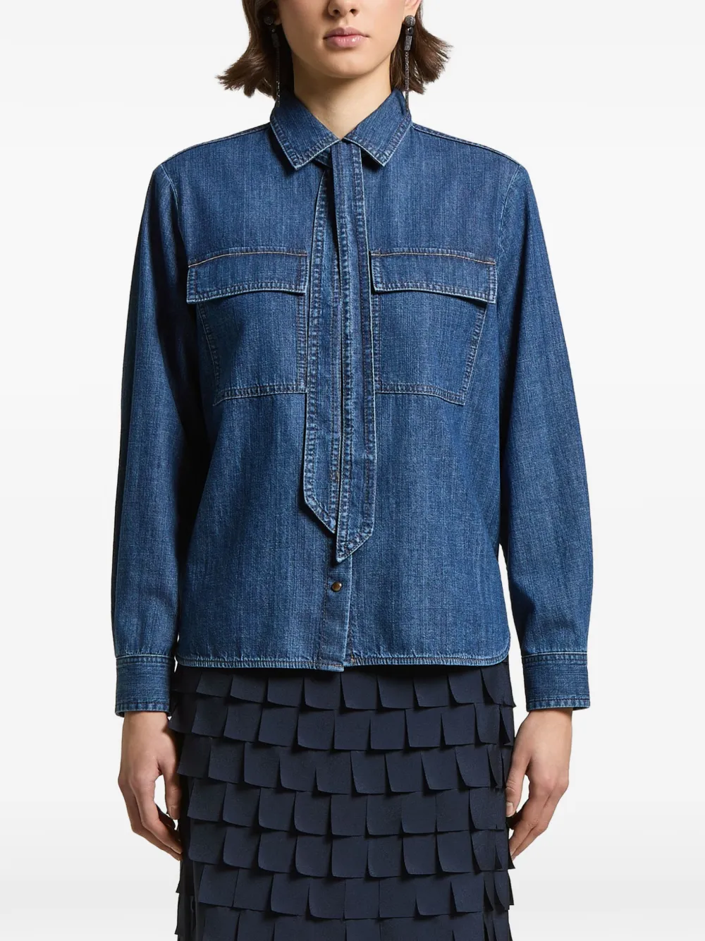 Peserico tie-detail denim shirt - Blue
