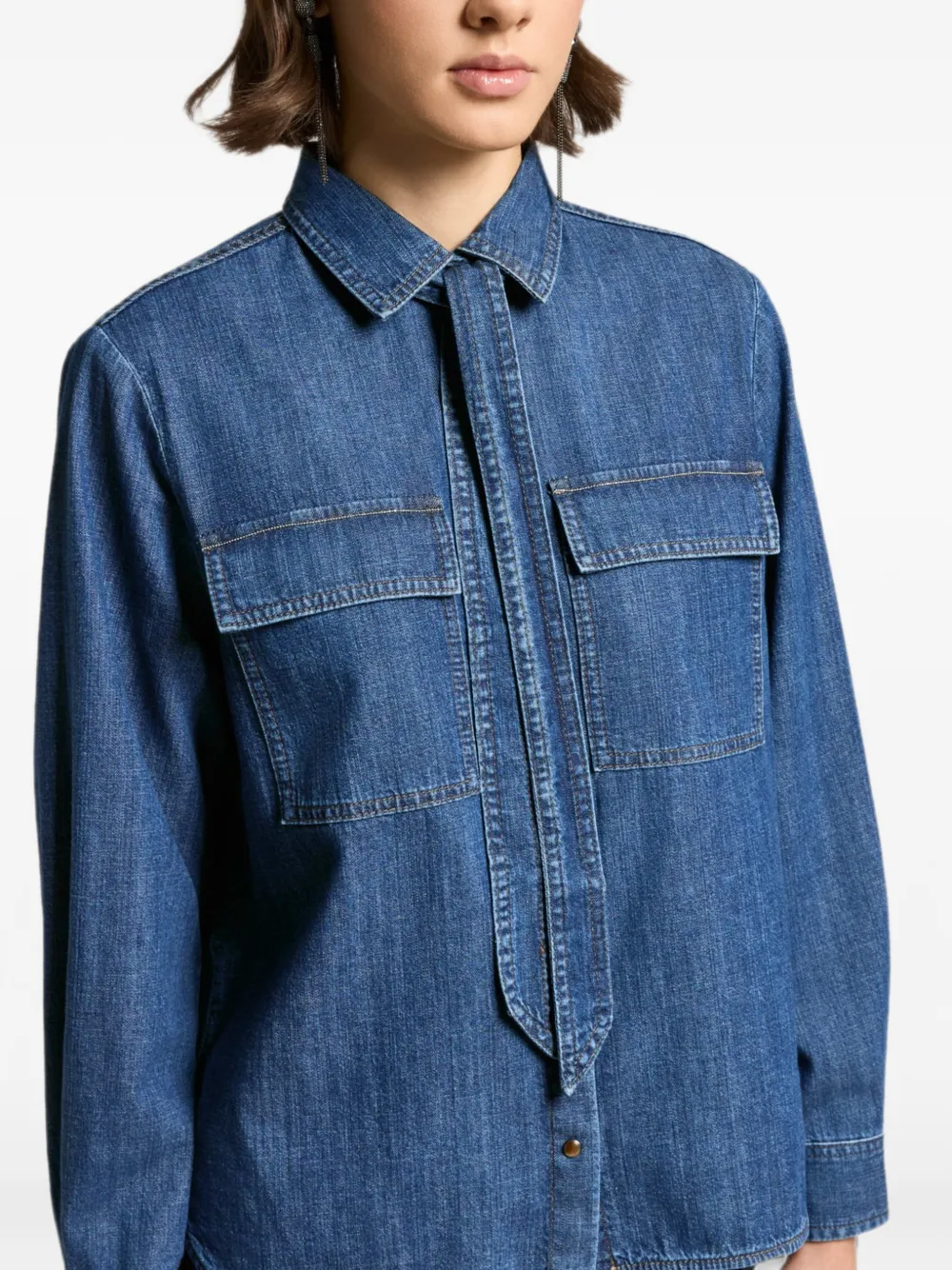 Peserico Denim blouse met strikdetail Blauw