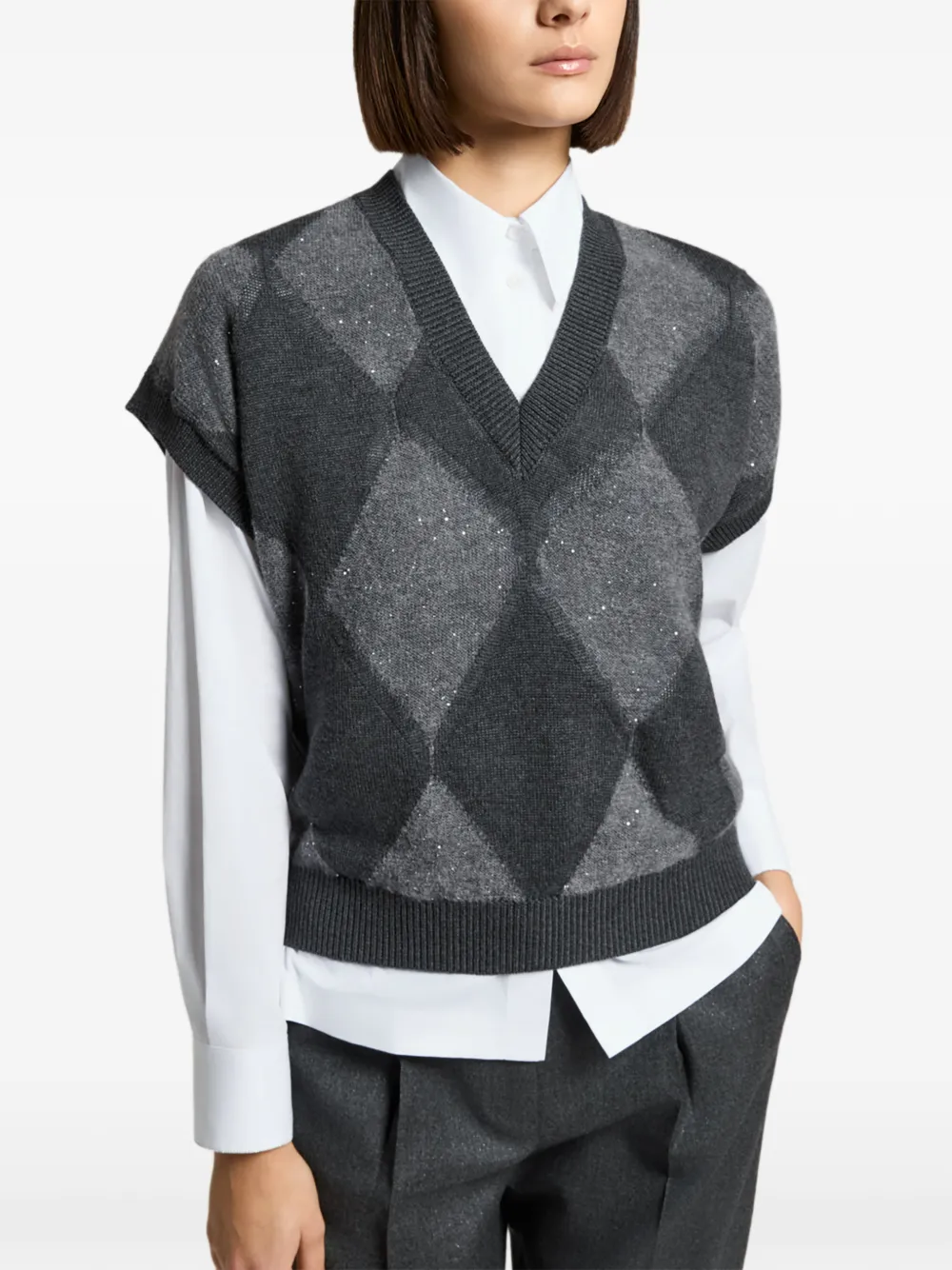 Peserico Trui met argyle-patroon Grijs