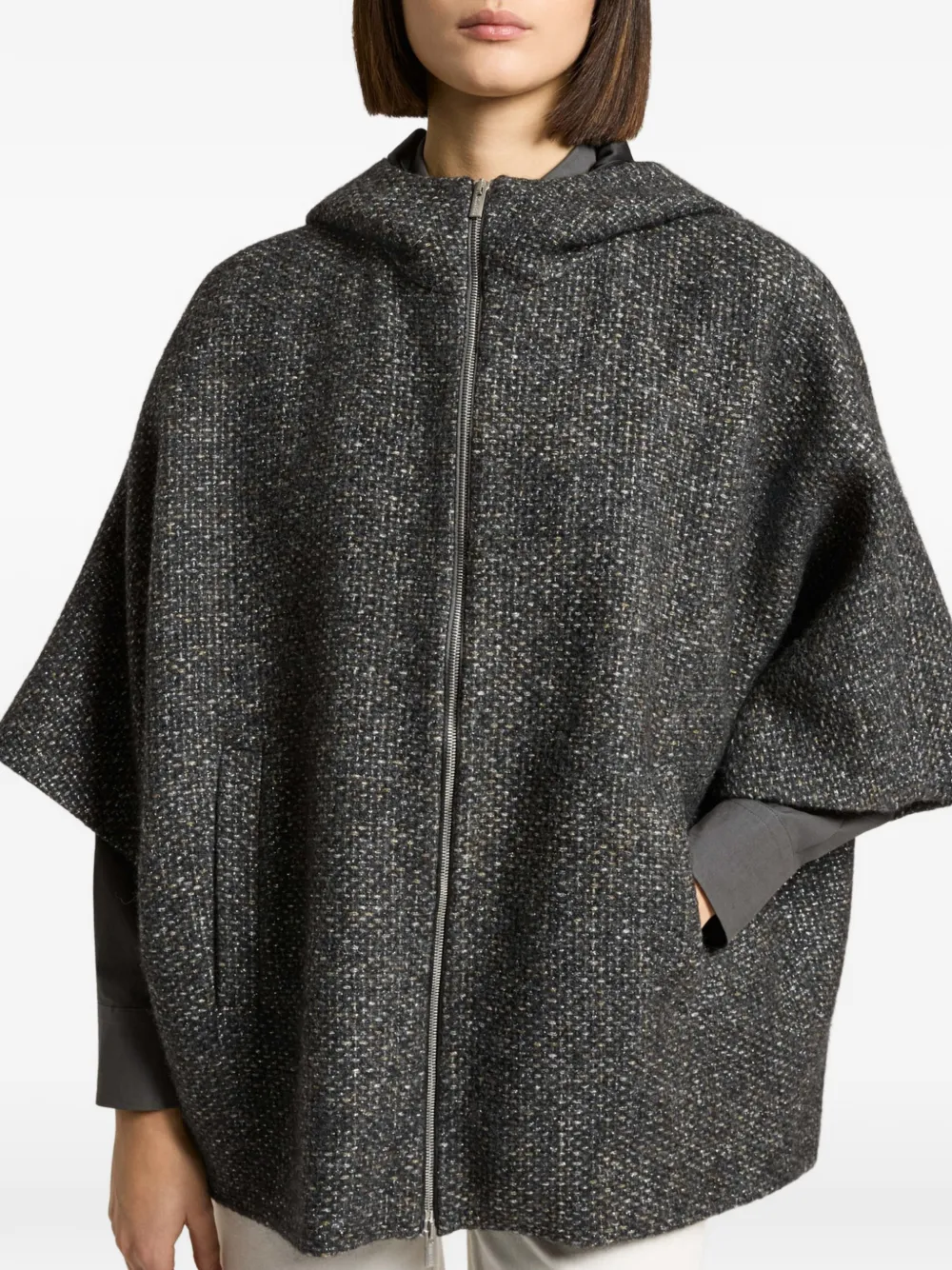 Peserico Bouclé gebreide cape met capuchon Grijs