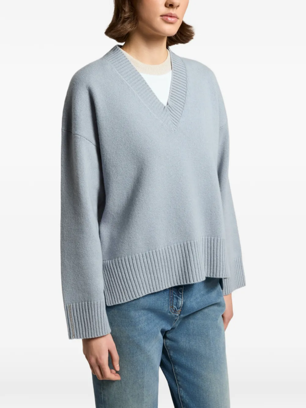 Peserico Trui met V-hals en geribbelde afwerking Blauw