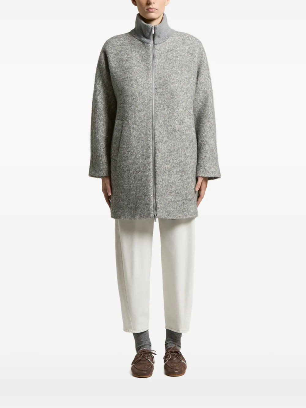 Peserico sequin-embellished high-neck coat - Grau