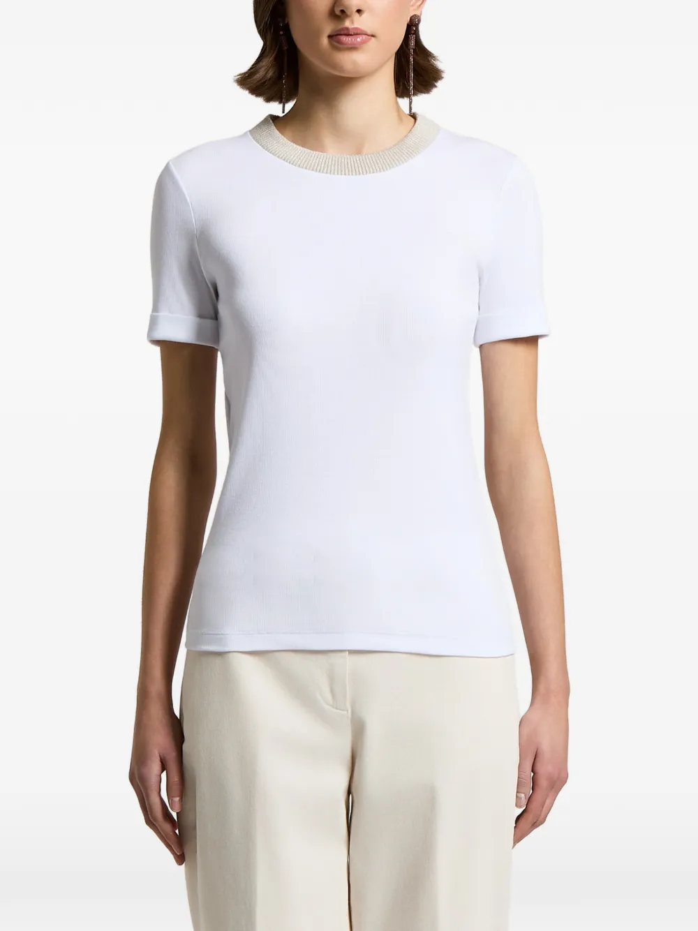 Peserico T-shirt con bordo a coste - Bianco