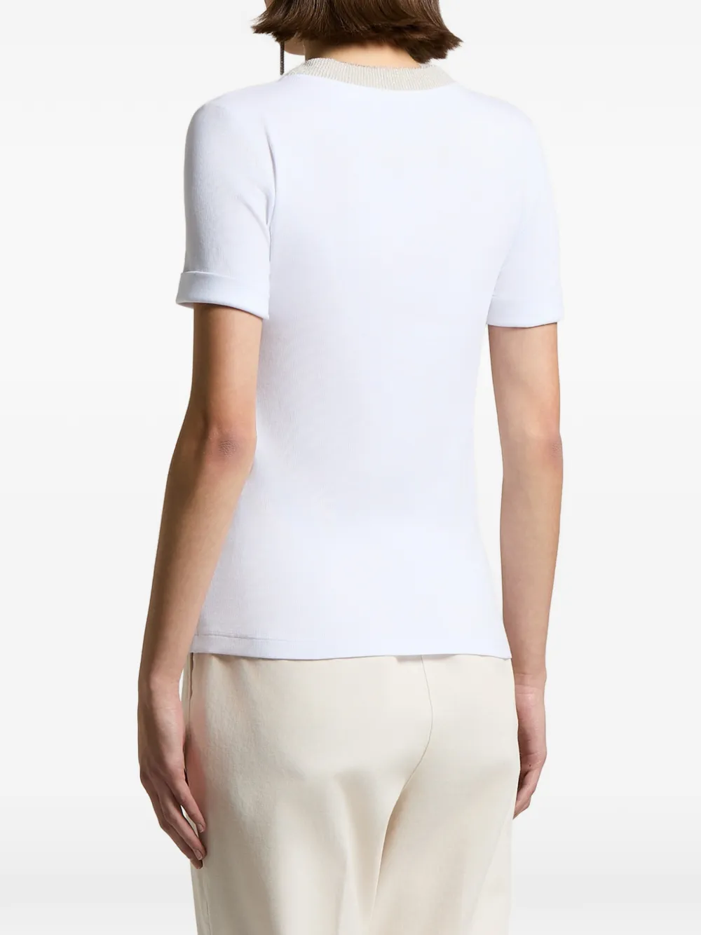Peserico T-shirt met korte mouwen en geribbelde afwerking Wit