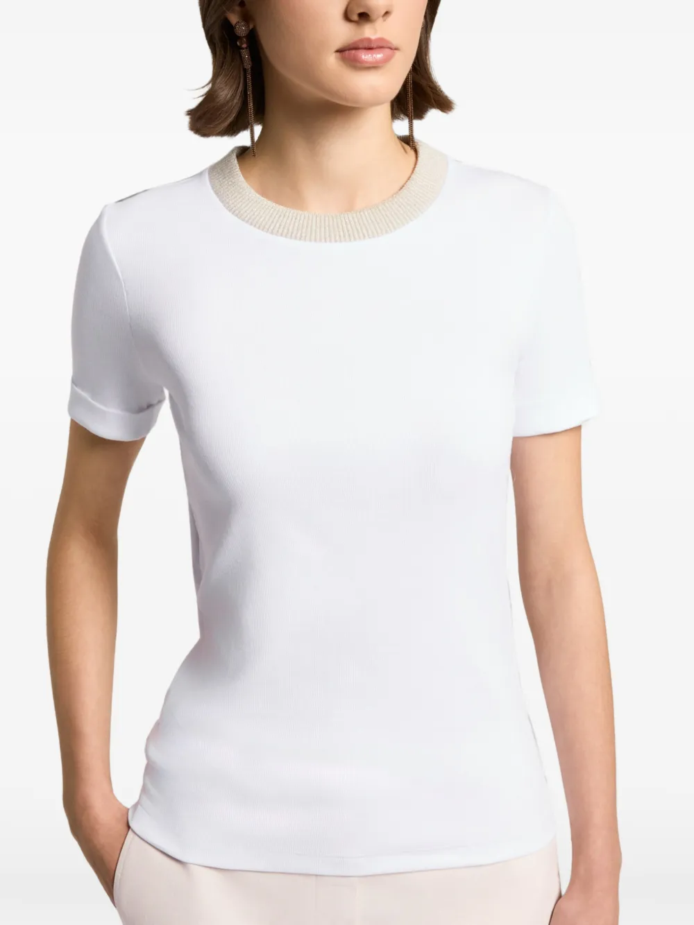 Peserico T-shirt met korte mouwen en geribbelde afwerking Wit