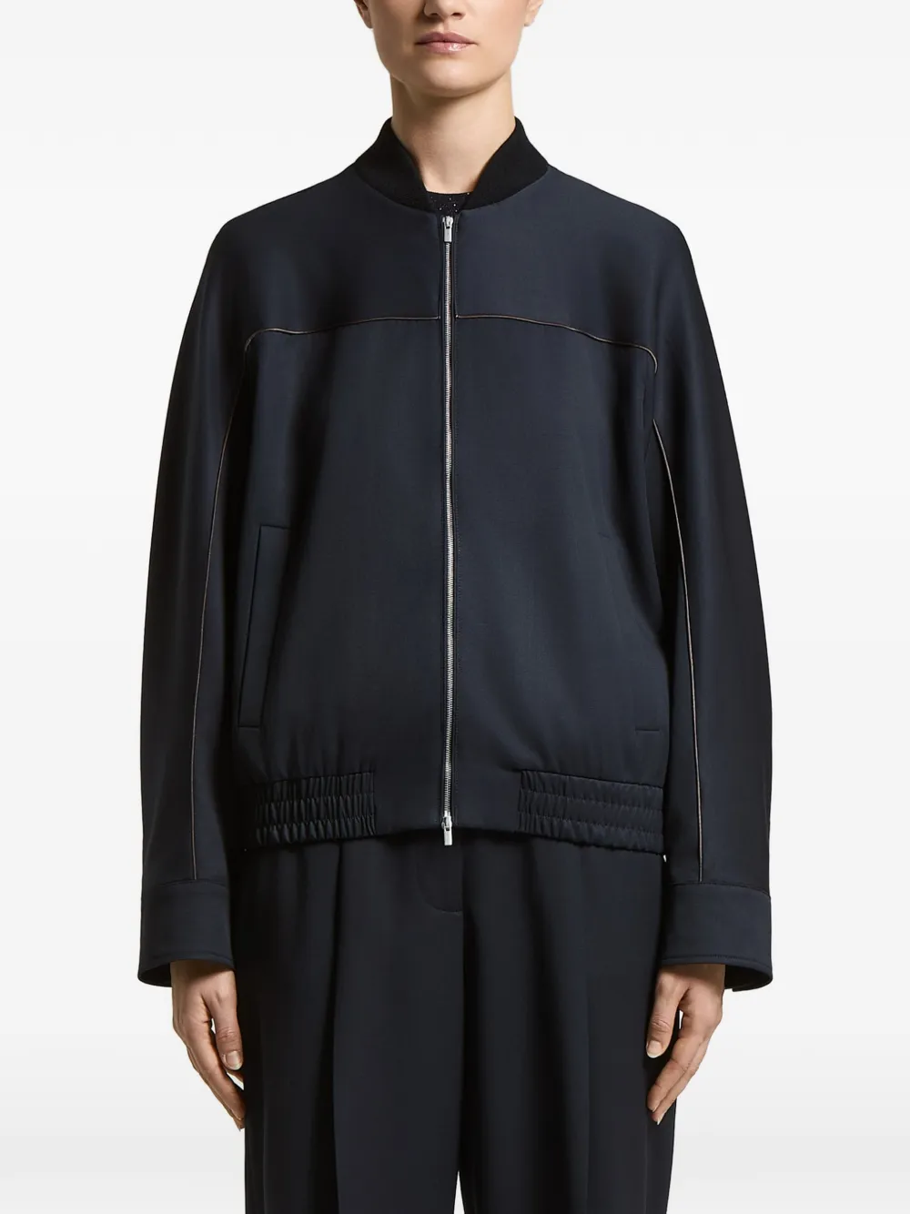 Peserico piped-trim elasticated-hem jacket