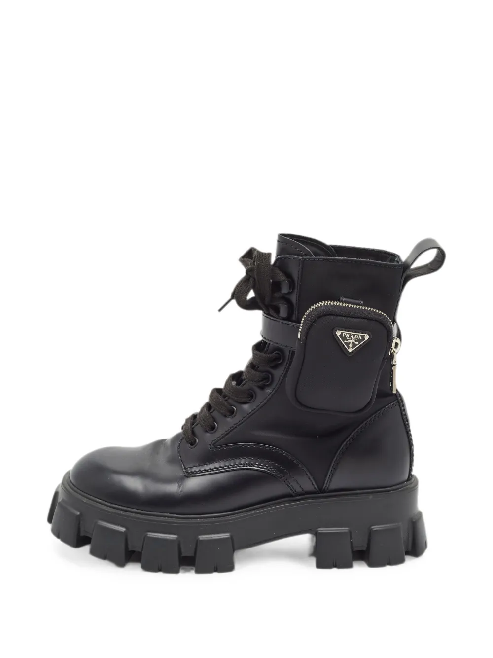 Pre-owned Prada Monolith Ankle Boots In Black