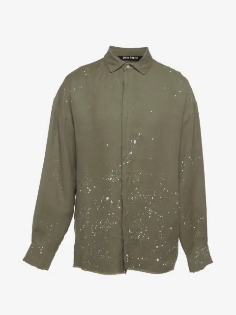 Palm Angels logo-print paint-splatter shirt