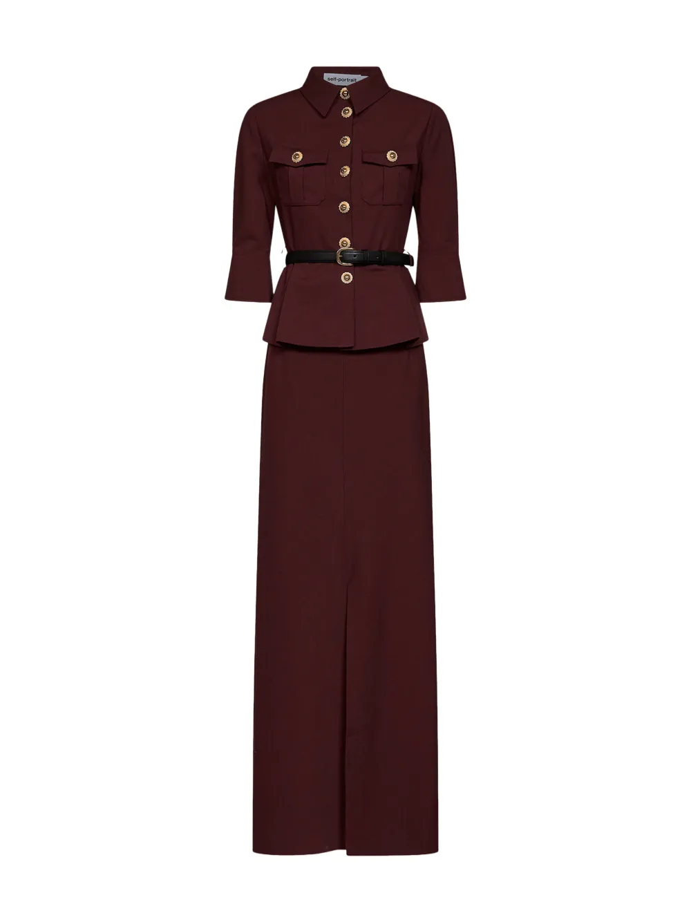 Self-Portrait Schößchen-Maxikleid mit Schmuckknöpfen - Braun