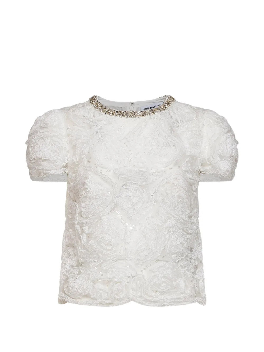 Self-Portrait sequin-embellished lace top - Bianco