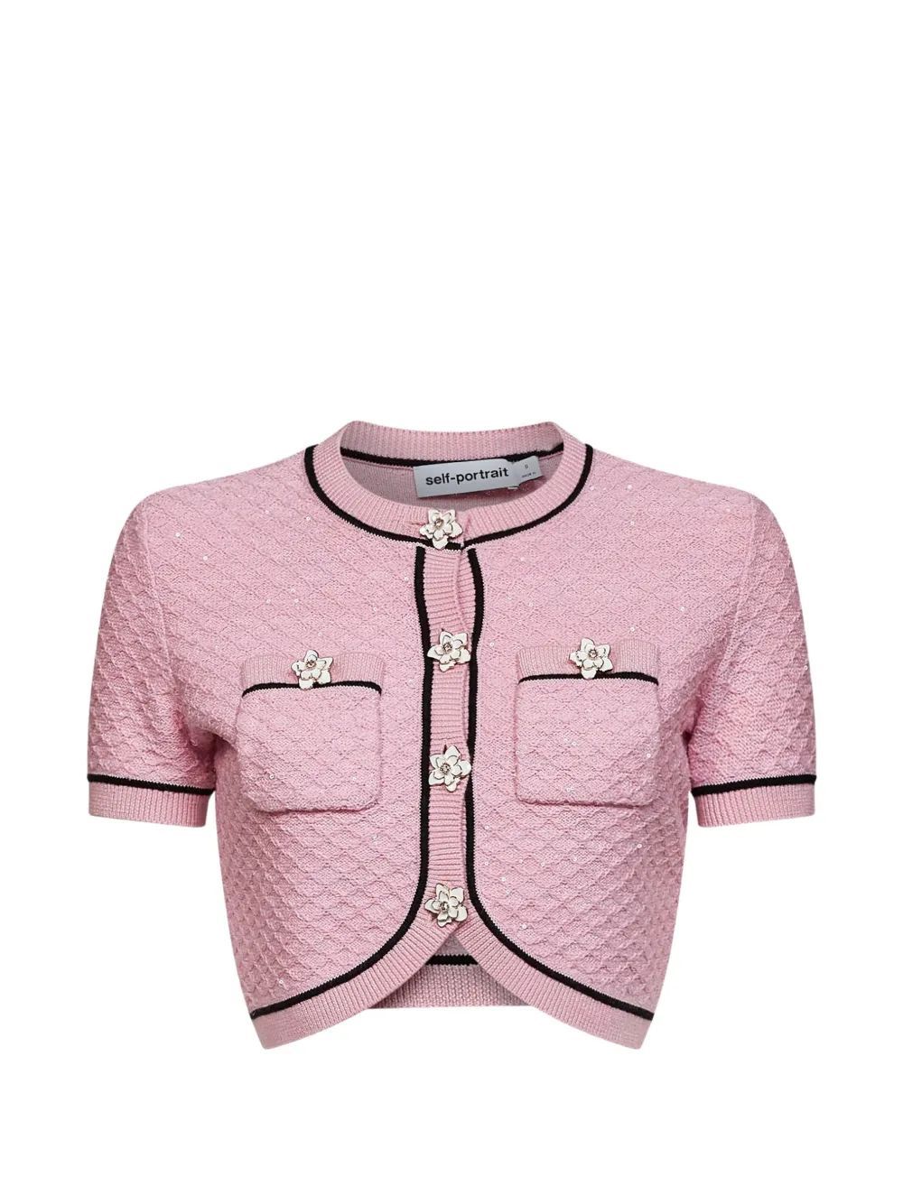 Self-Portrait sequin-embellished floral-button blouse - Pink
