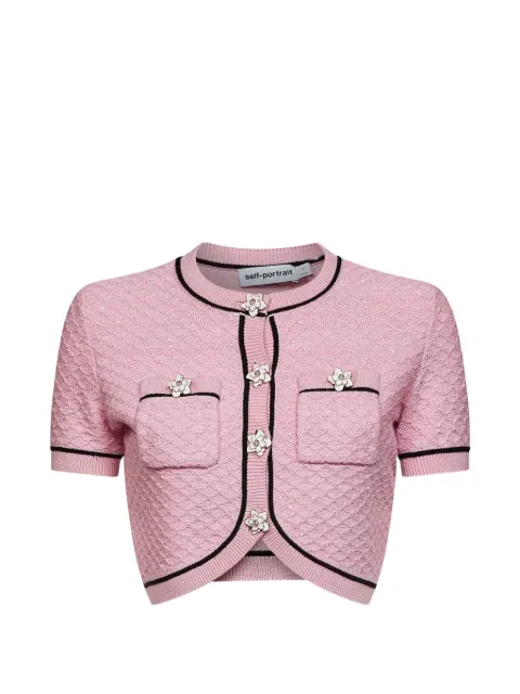 Self-Portrait sequin-embellished floral-button blouse
