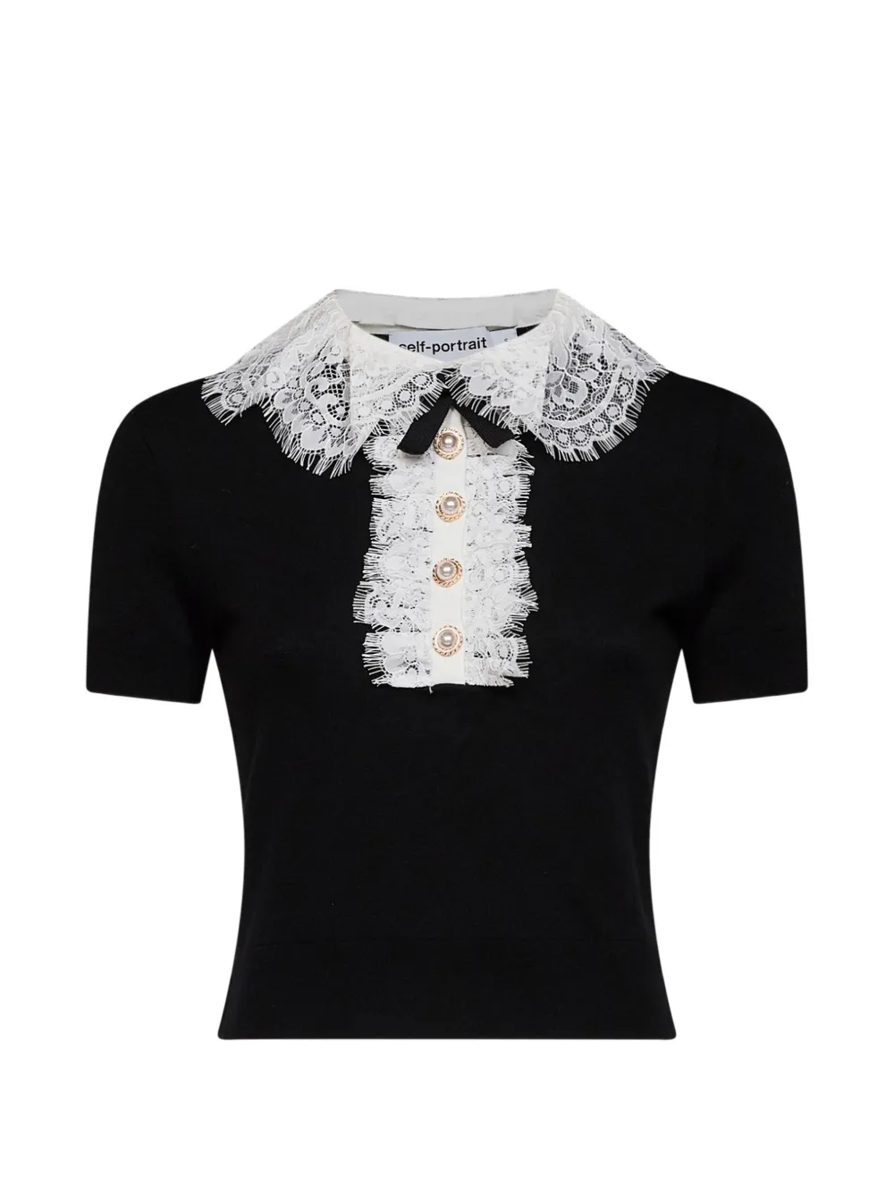 Self-Portrait lace-collar button-up blouse - Schwarz
