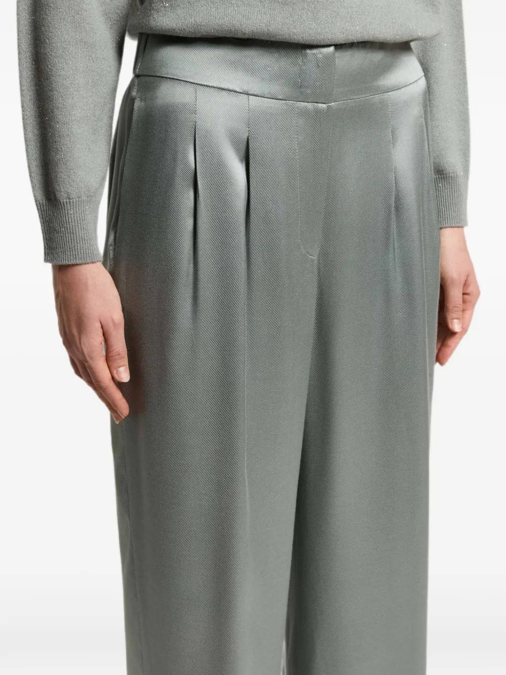 Peserico Broek met geplooid detail en satijnen afwerking Groen