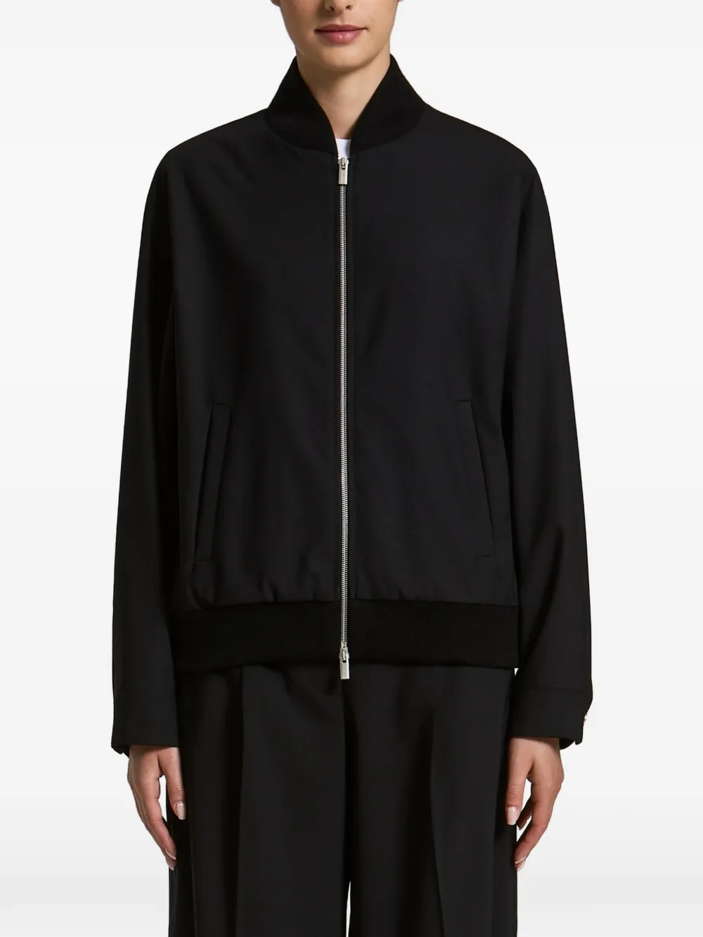 Peserico Ribbed-trim Zip-up Bomber Jacket In Black