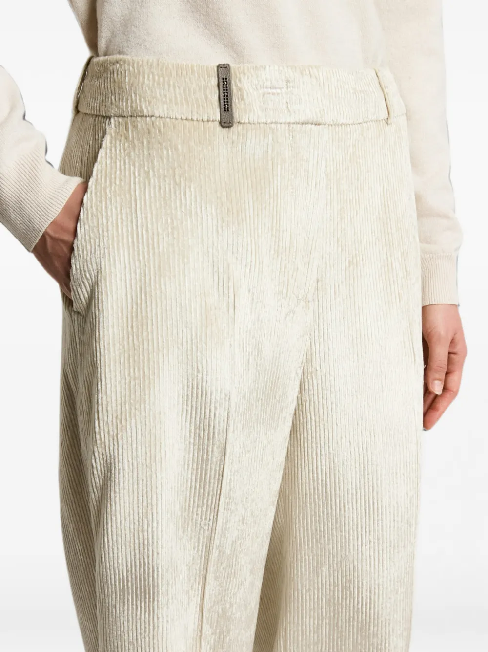 Peserico Ribfluwelen broek met geplooid detail Beige