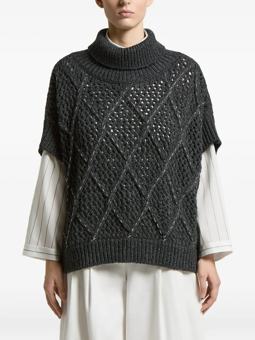 Peserico Rollkragenpullover mit Rautenstrick-Muster - Grau