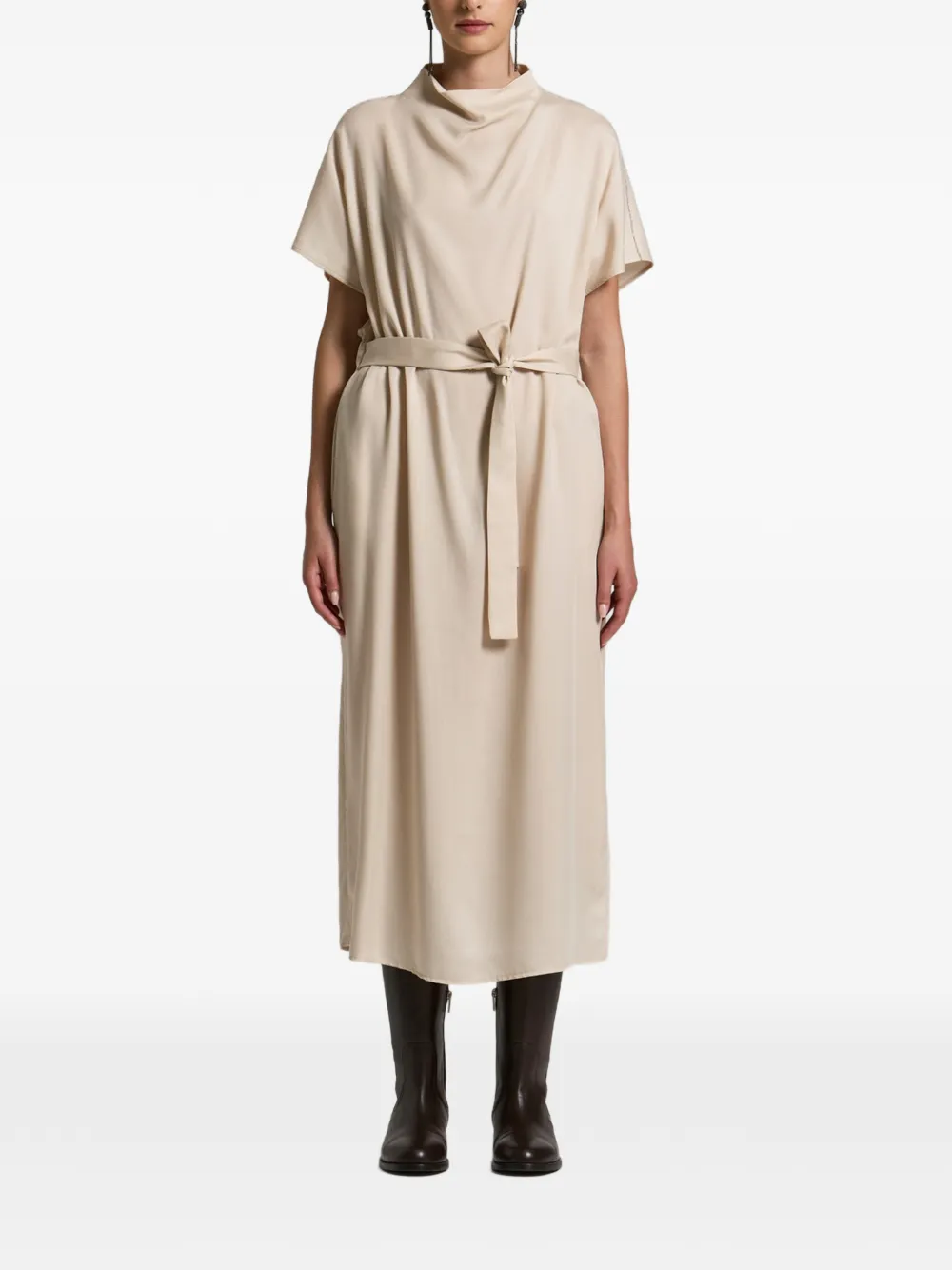 Peserico belted high-neck midi dress