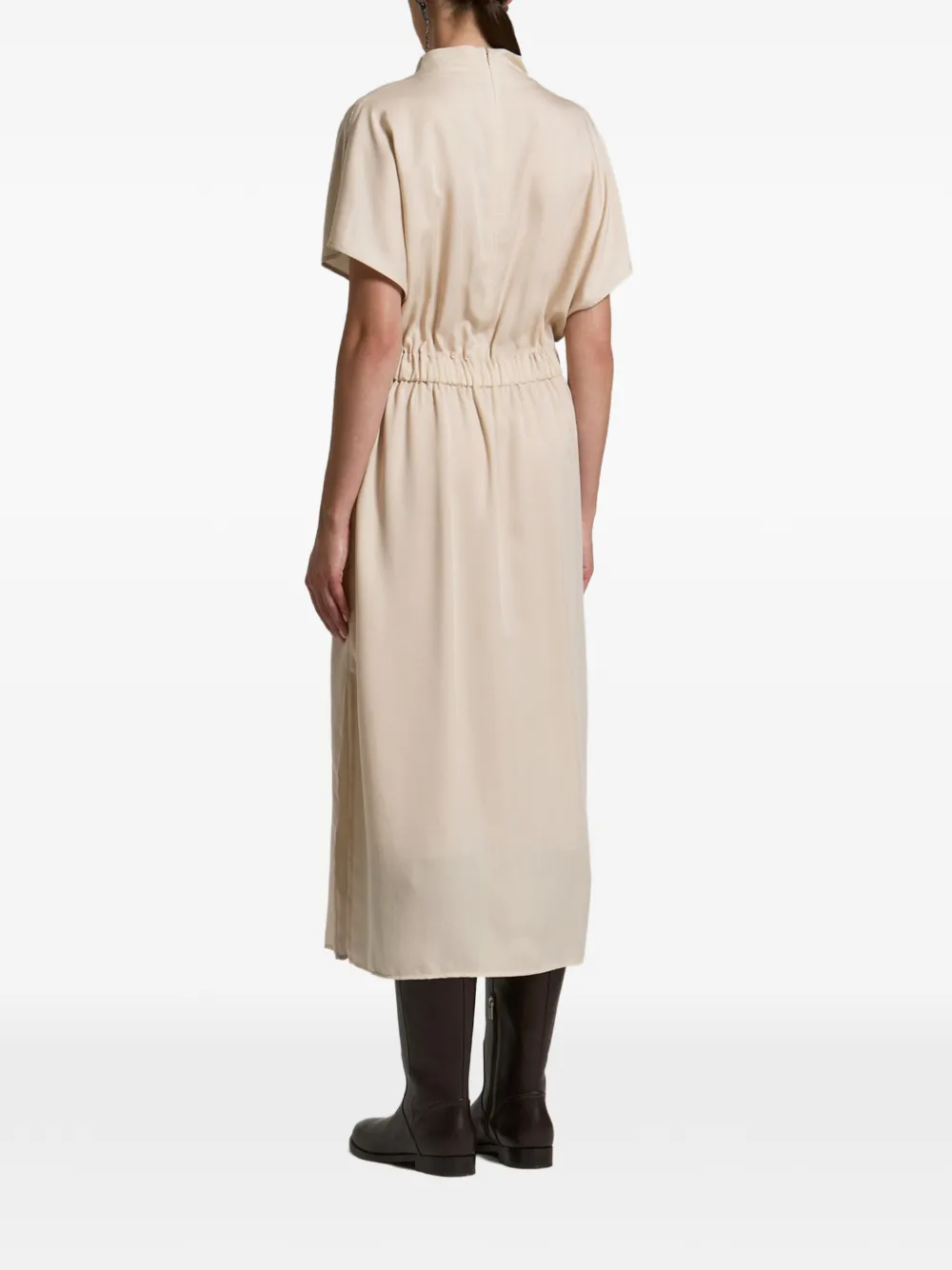 Peserico Midi-jurk met hoge hals en ceintuur Beige