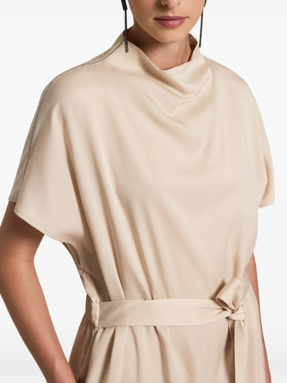 Peserico Midi-jurk met hoge hals en ceintuur Beige