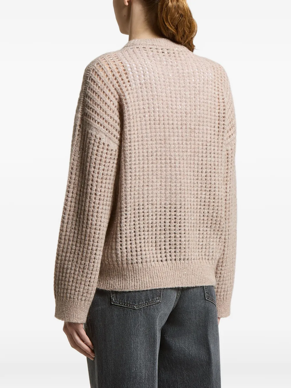 Peserico Opengebreide trui verfraaid met pailletten Beige