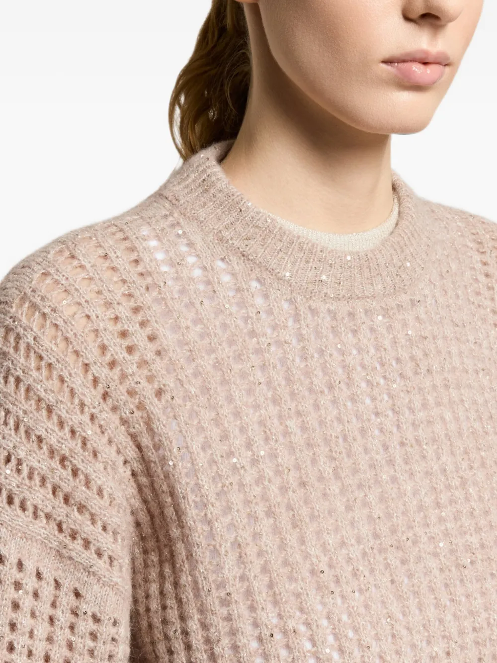 Peserico Opengebreide trui verfraaid met pailletten Beige