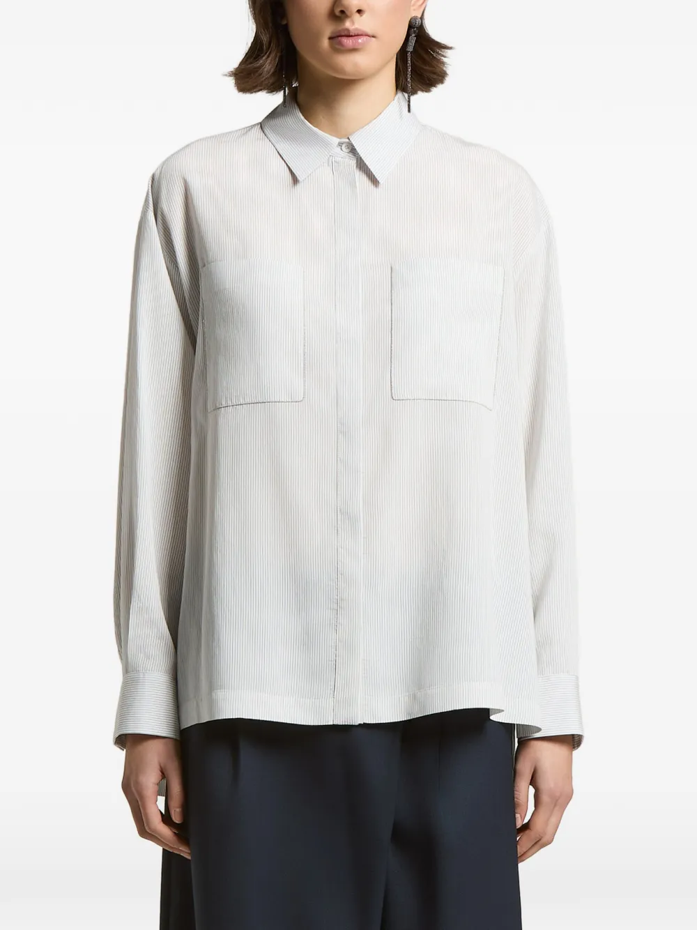 Peserico T-shirt a righe con tasca applicata - Bianco