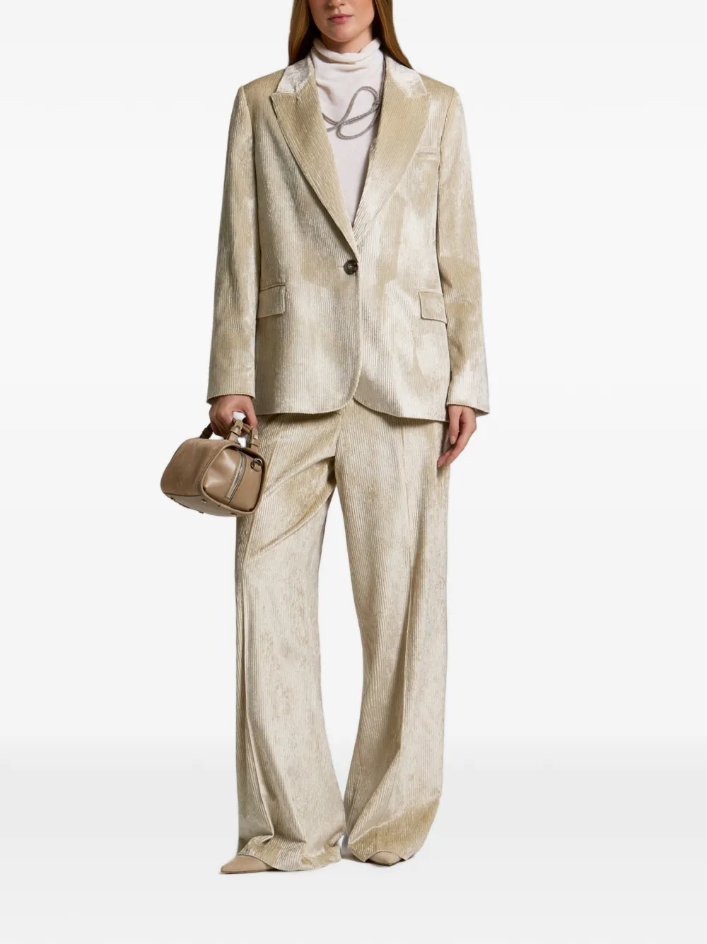 Peserico corduroy-effect single-breasted blazer Beige