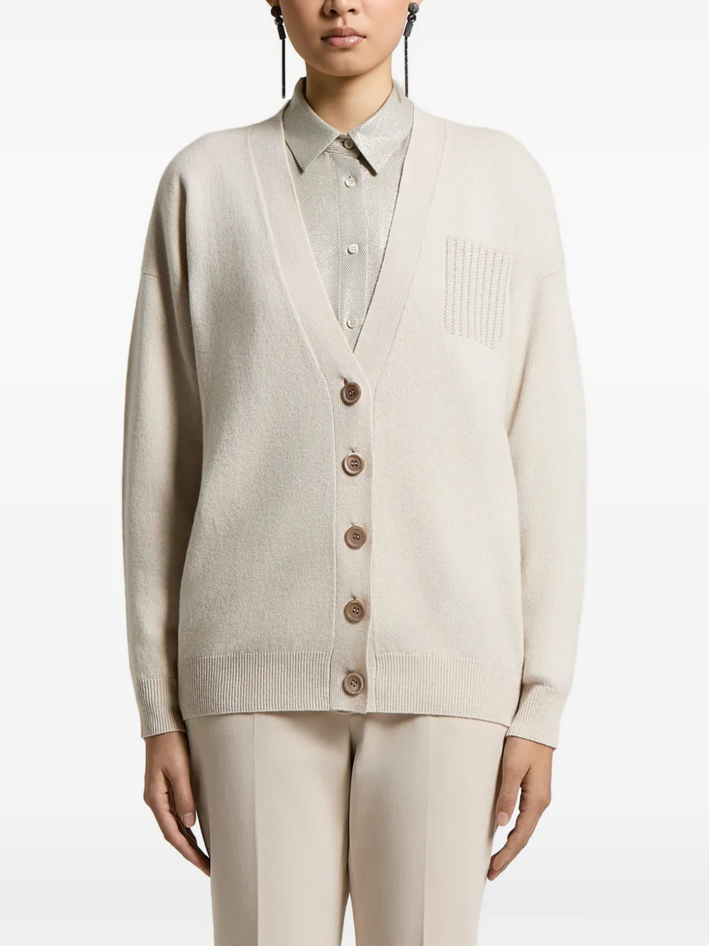 Peserico ribbed-knit chest-pocket cardigan - Neutrals