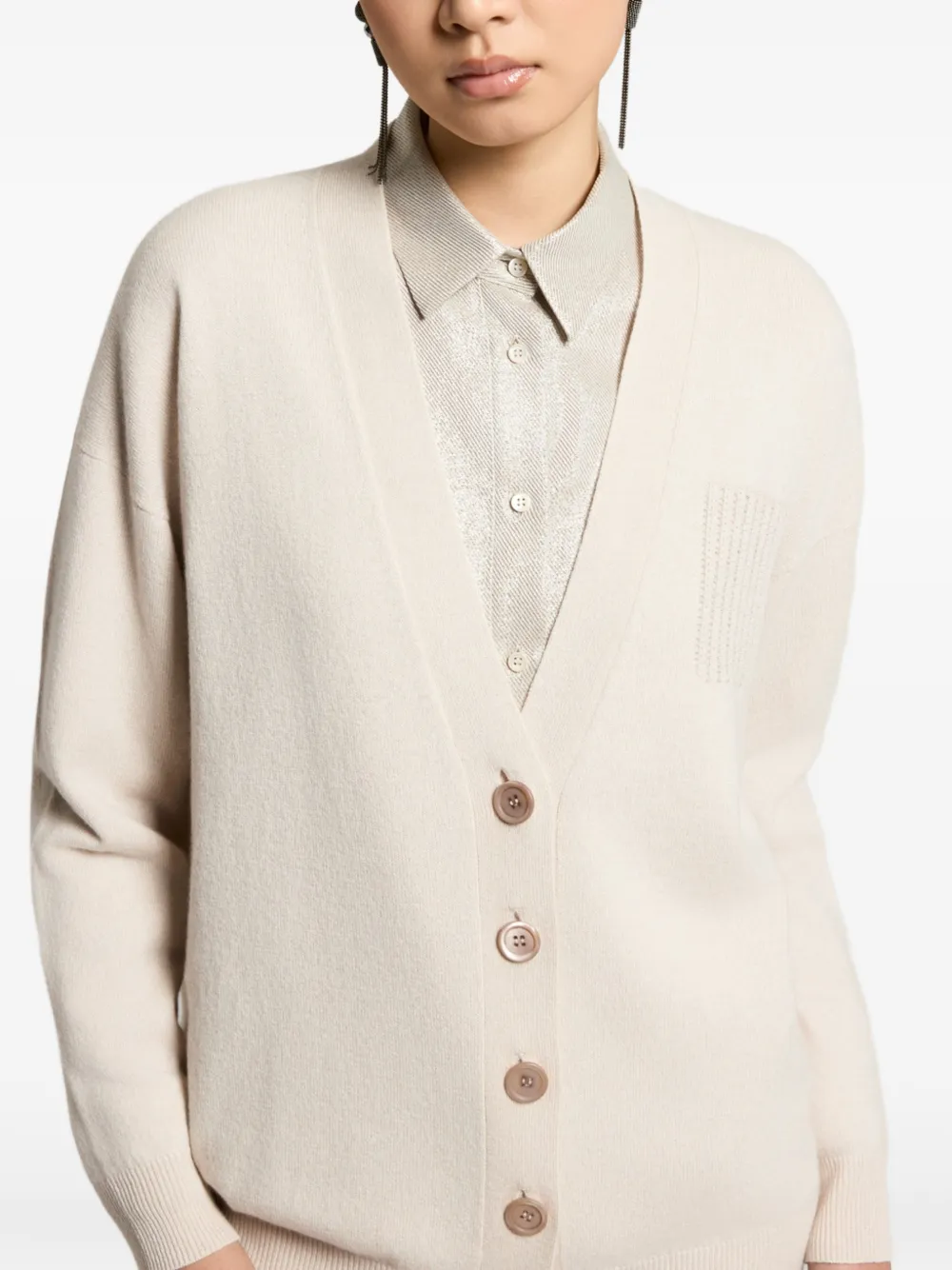 Peserico Geribbeld vest met borstzak Beige