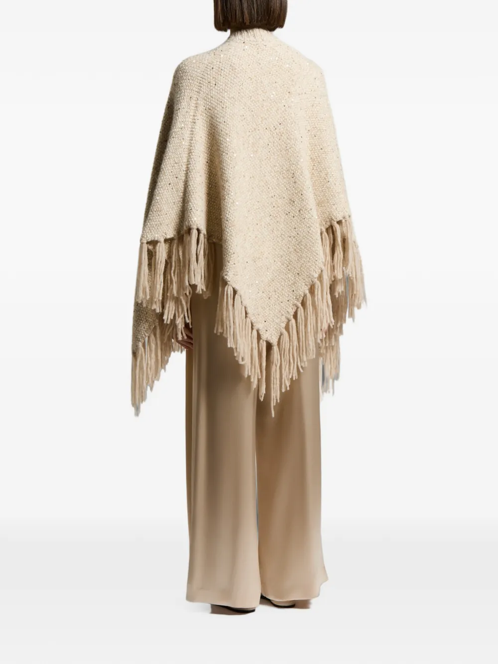 Peserico Cape verfraaid met pailletten en franje Beige