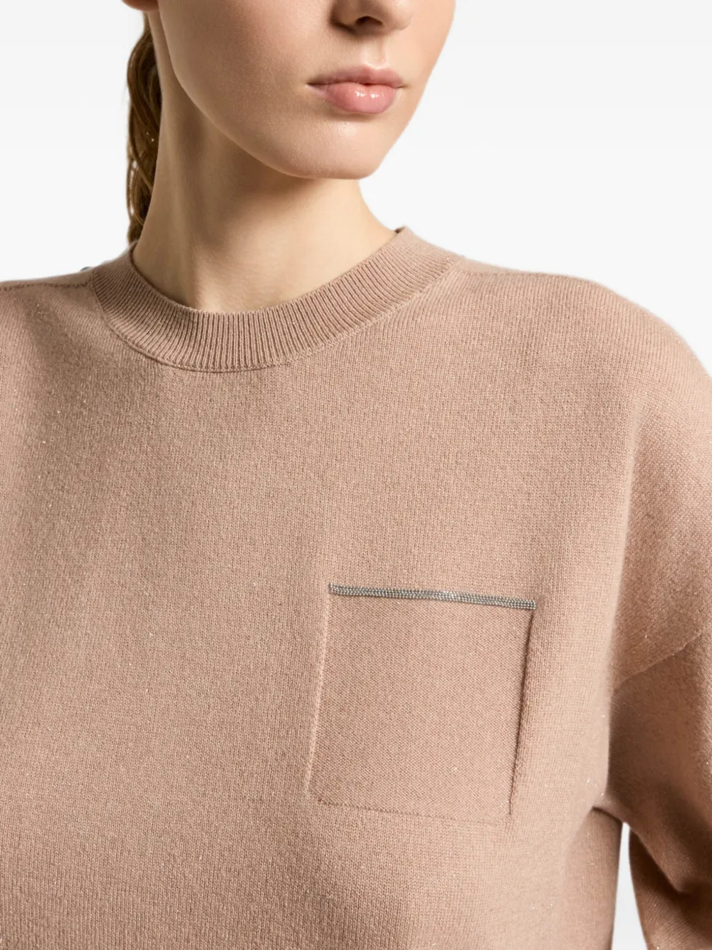 Peserico Trui met verfraaide zak Beige