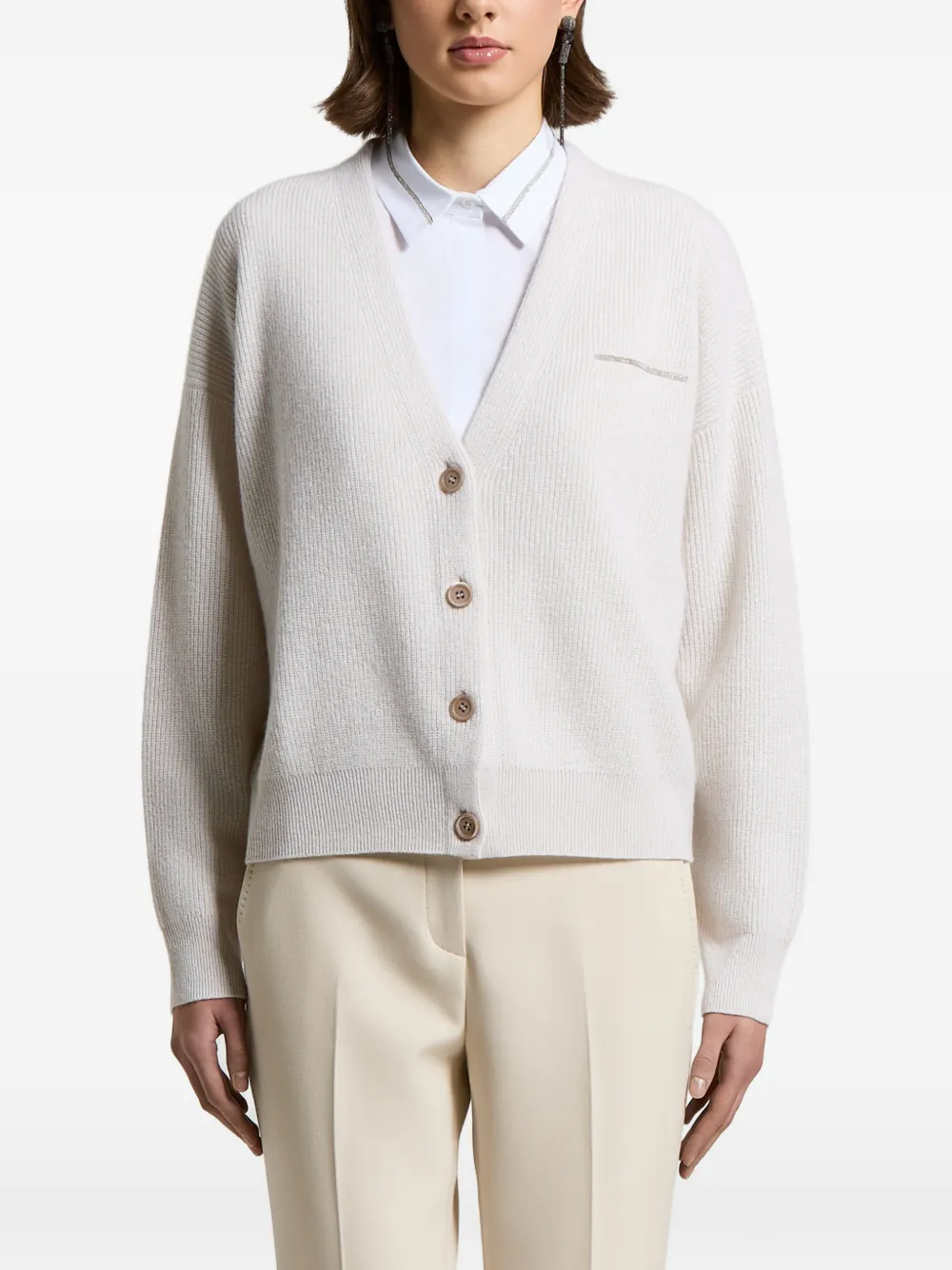 Peserico ribbed-knit drop-shoulder cardigan - Neutrals
