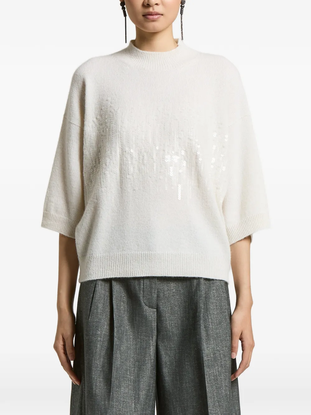 Peserico sequin-embellished short-sleeve sweater - Weiß