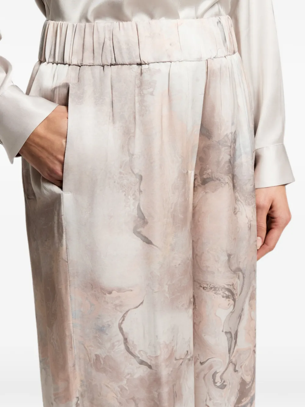 Peserico Palazzo broek met elastische tailleband en abstracte print Roze
