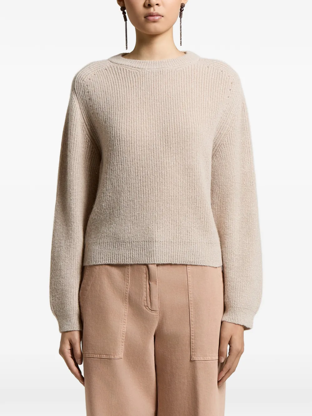 Peserico ribbed-knit raglan-sleeve jumper - Neutrals