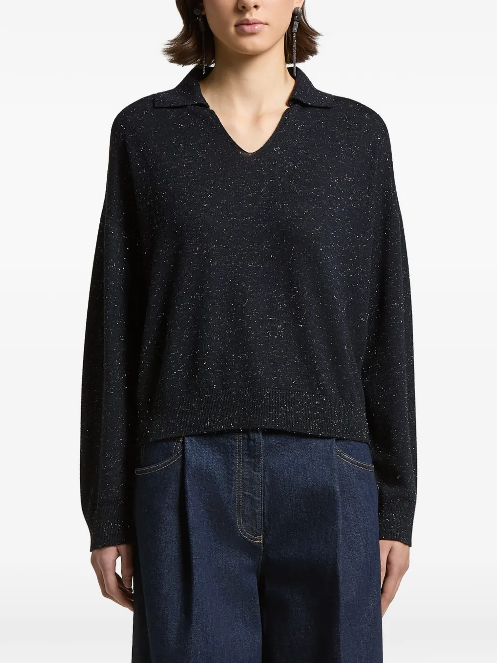 Peserico speckled polo-collar jumper - Blue