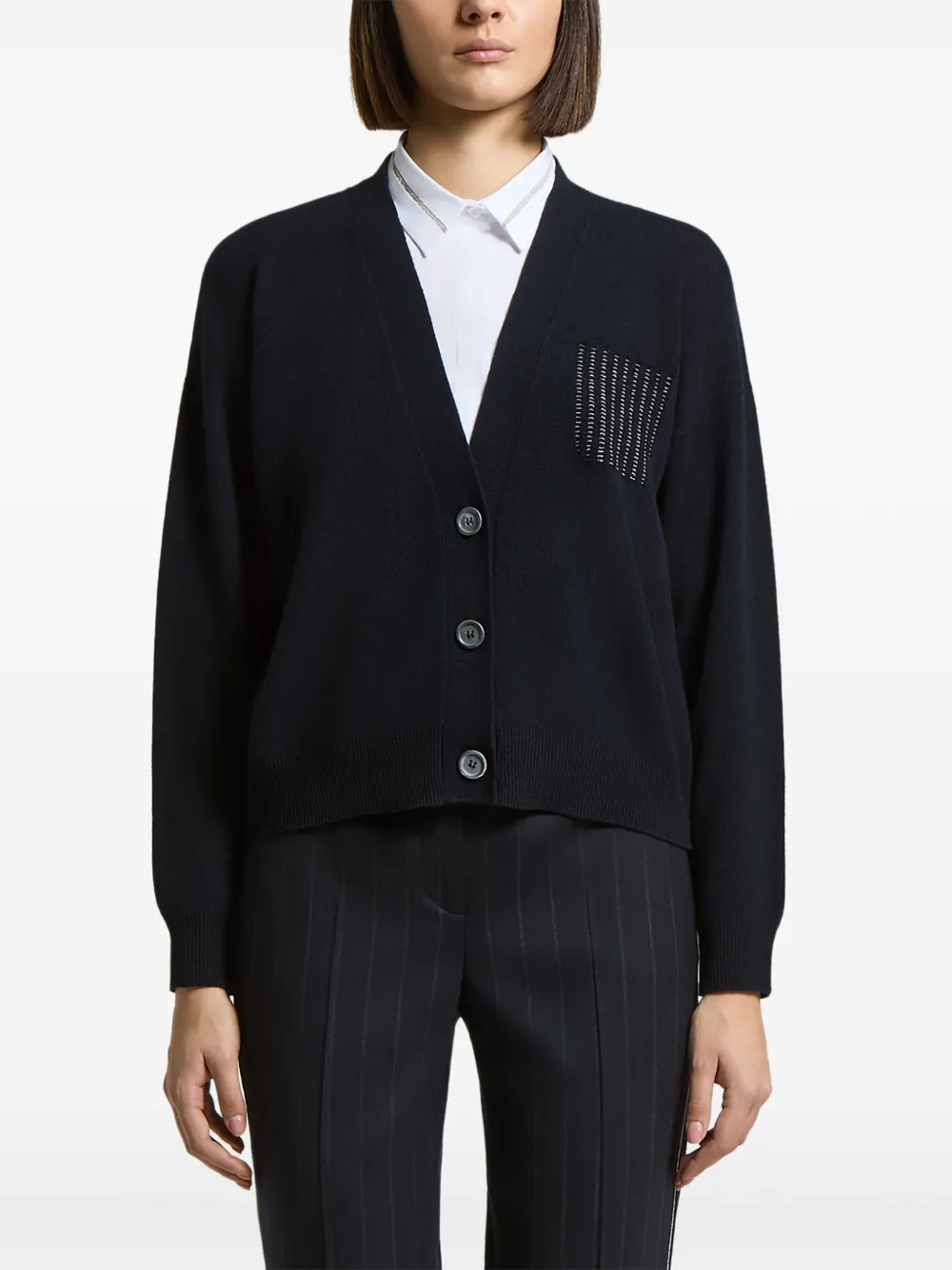 Peserico bead-embellished V-neck cardigan - Blue