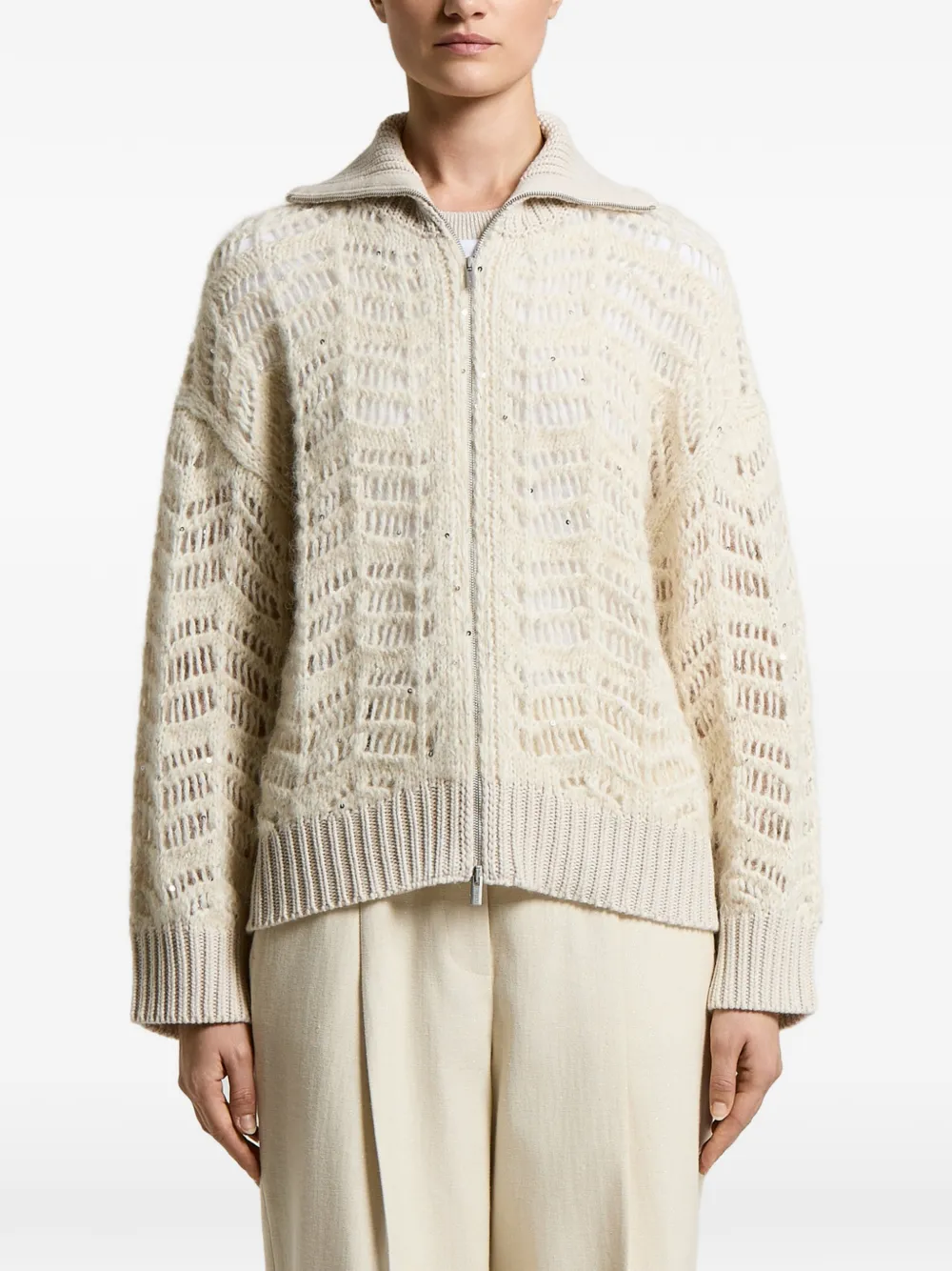 Peserico Cardigan traforato con paillettes - Toni neutri