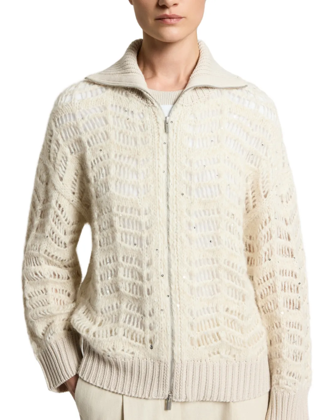 Peserico Opengebreid vest verfraaid met pailletten Beige