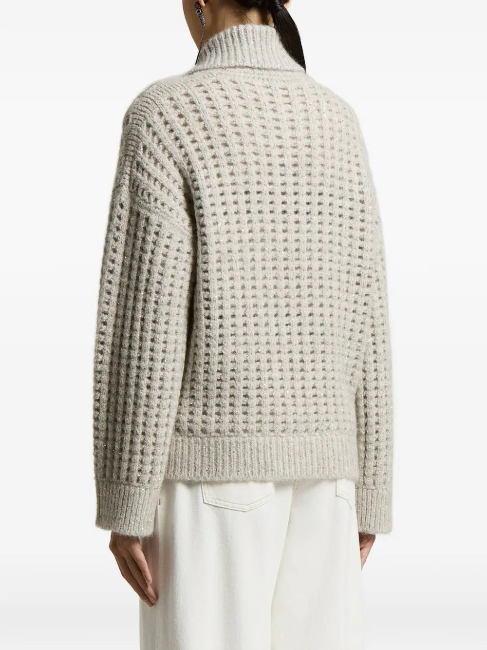Peserico Gebreid vest verfraaid met pailletten en jacquard Beige