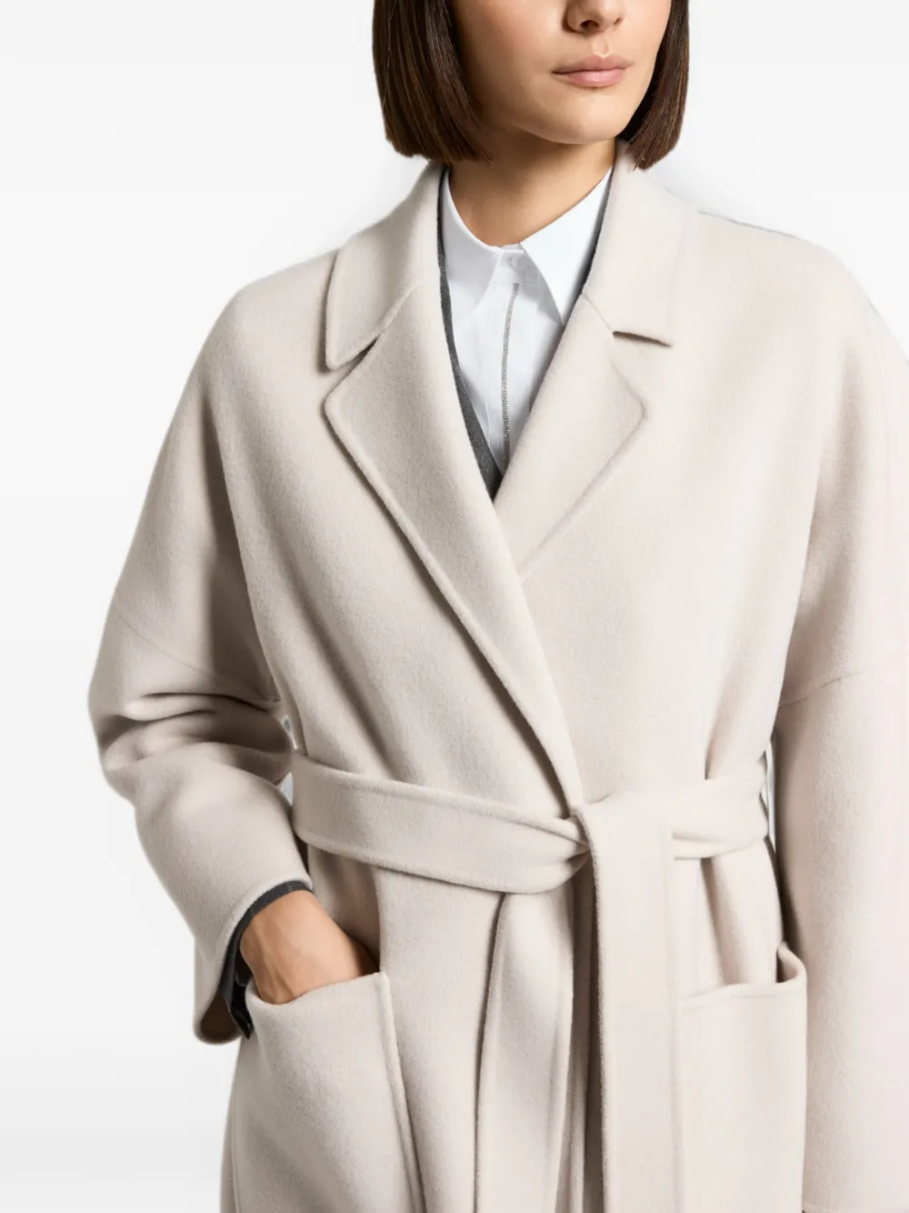 Peserico Jas met gekerfde revers en ceintuur Beige