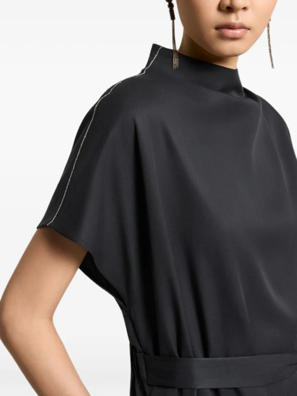 Peserico Midi-jurk met kettingafwerking en ceintuur Blauw