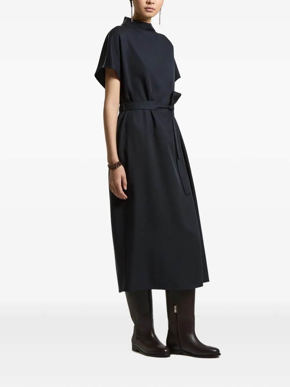Peserico Midi-jurk met kettingafwerking en ceintuur Blauw