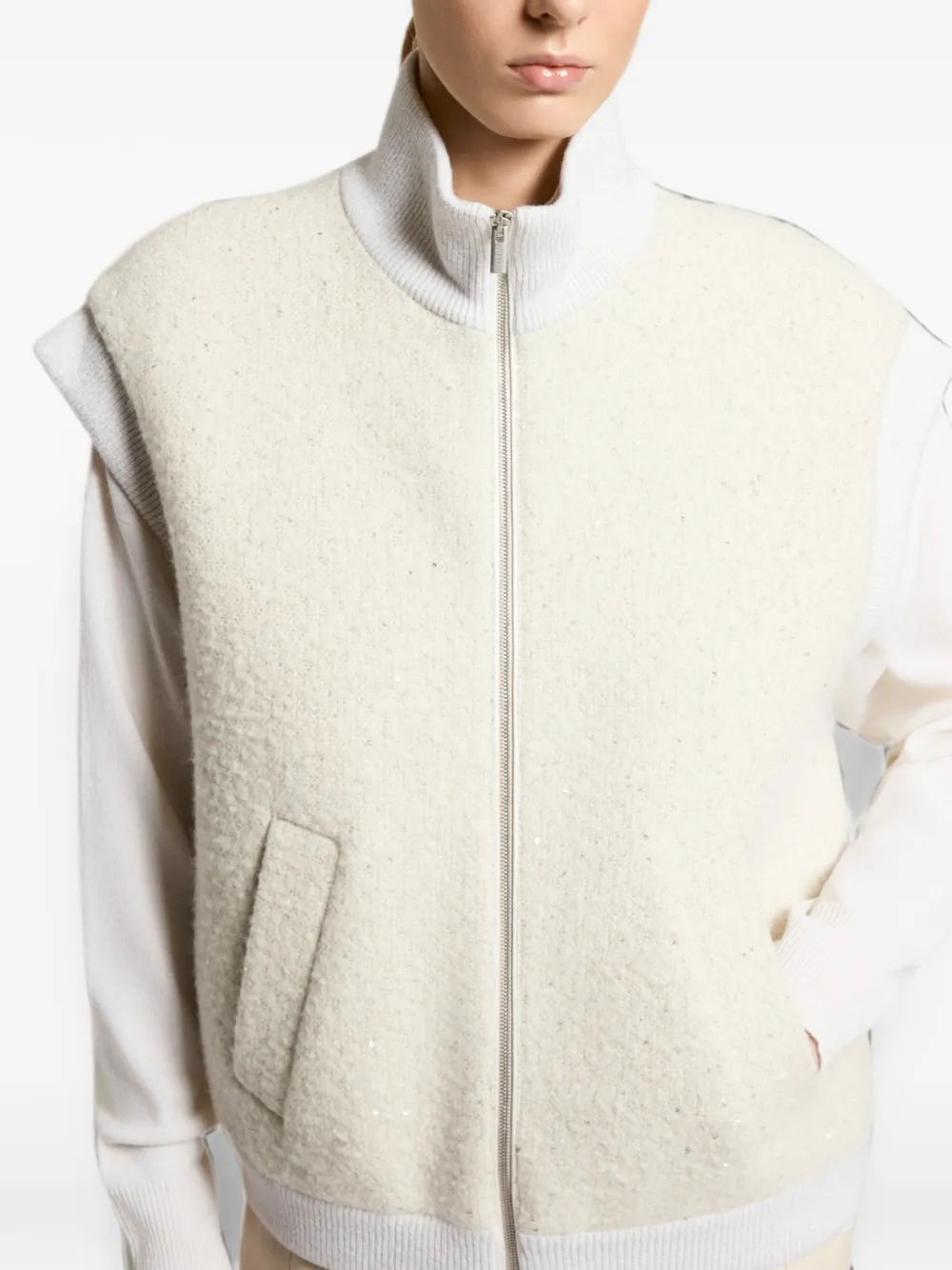 Peserico Mouwloos jack verfraaid met pailletten Beige