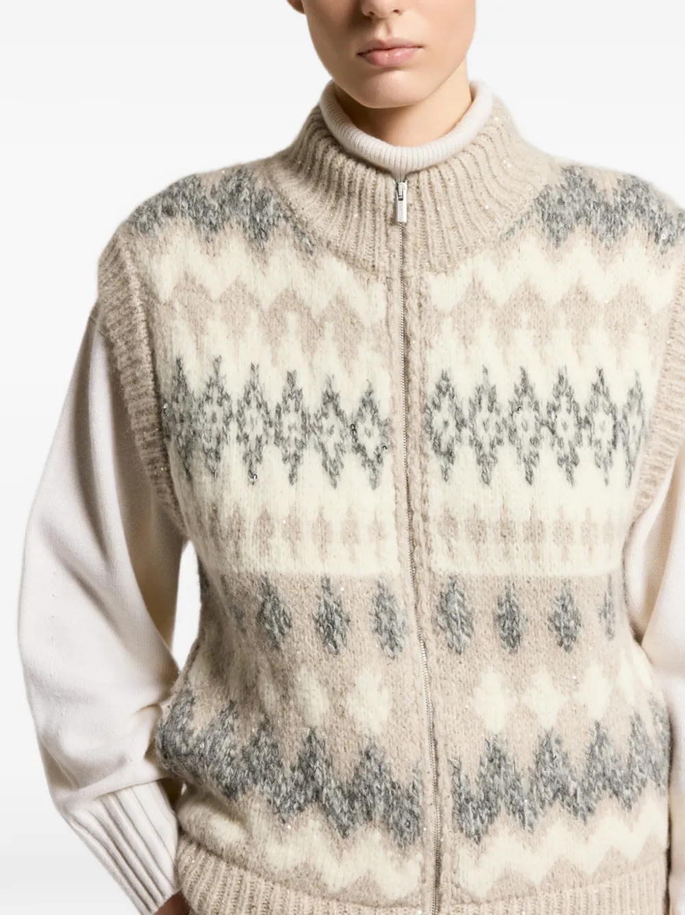Peserico Gilet verfraaid met pailletten Beige