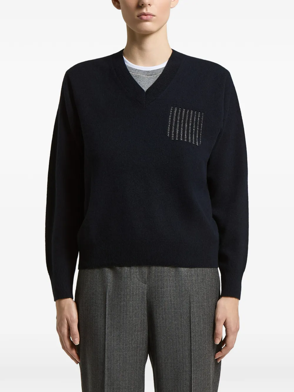 Peserico bead-embellished V-neck jumper - Blue