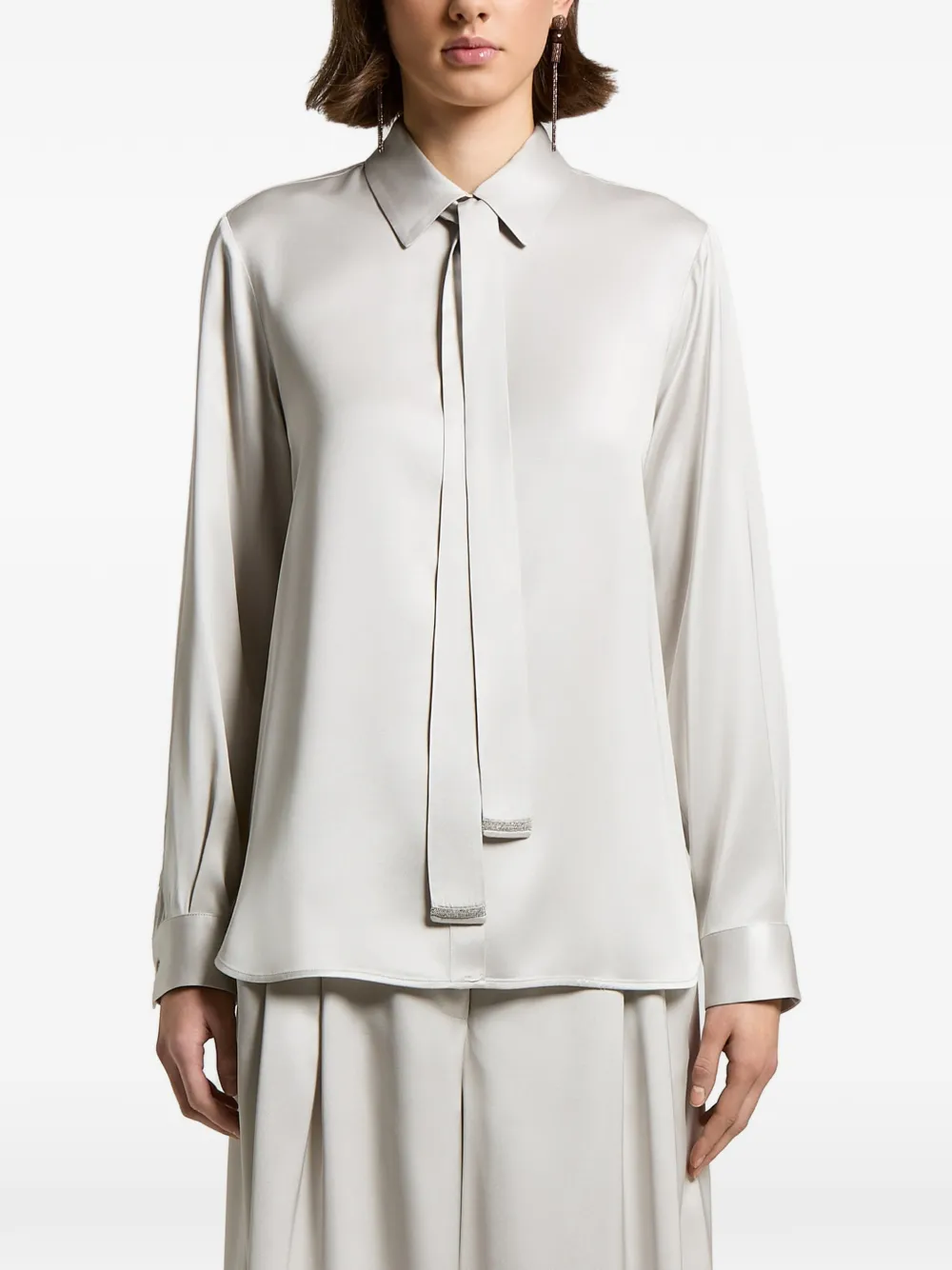 Peserico point-collar satin shirt - Grey