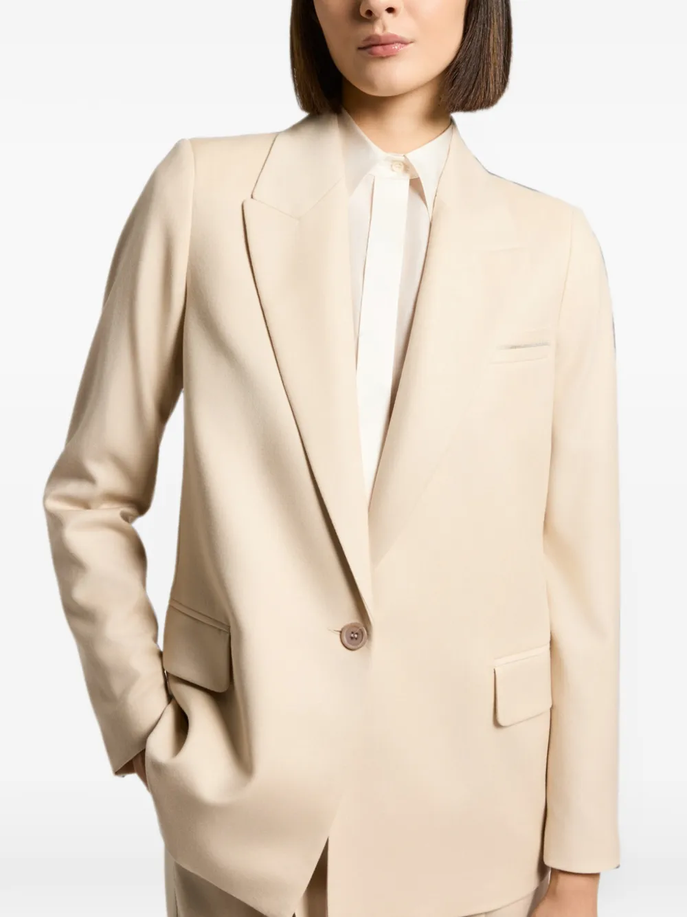 Peserico Jack met enkele rij knopen en puntige revers Beige