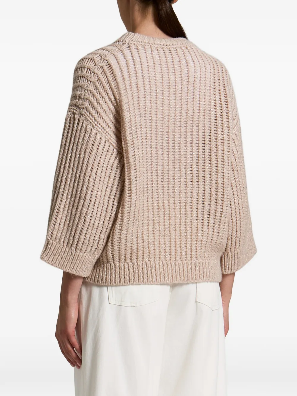 Peserico Opengebreide geribbelde trui Beige
